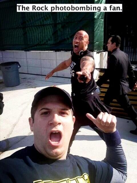 TheRock's tweet photo. You gots to be cool to photo bomb your own photo jack! 

..or silly as f*ck. #StayClassySanDiego http://t.co/dMv3UphdPe
