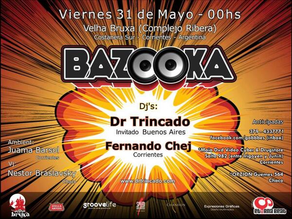 ESTA NOCHE TODOS A BAZOOKA! ANTICIPADAS POR PRIVADO O AL 3794 254386. LOS ESPERAMOS!