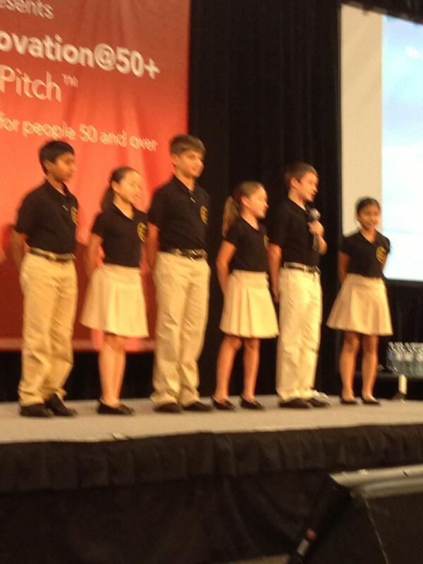 AARPInnovation's tweet image. Members of First LEGO League whose product helps seniors detect dehydration. Result: HydroBand #aarplivepitch