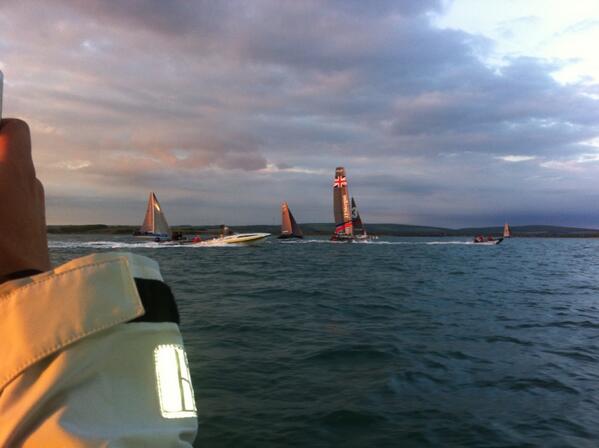 TeamAquaRC44's tweet photo. AC vs RC. Steadily reaching along the Solent. http://t.co/9HGrg3sh08