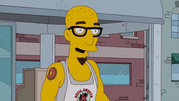 The_YUNiversity's tweet photo. I would have thought that hipsters would prefer "doughnuts" to "donuts." I guess I was wrong. #Simpsons #DevilDonuts http://t.co/x18qKonBoK