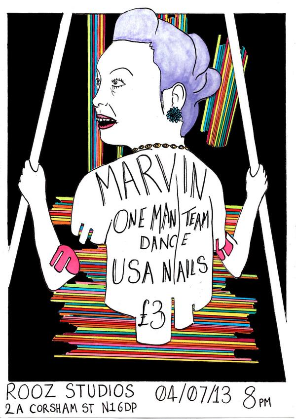 cataranco's tweet image. New gig poster i did for the 4th July! #gigs #illustration #marvin #london #onemanteamdance #usanails
