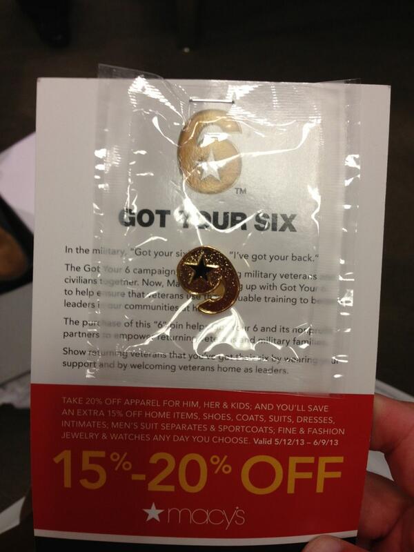 Thank you <a href="/GotYourSix/">Got Your 6</a> for 25% off today <a href="/Macys/">Macy's</a>! #GotYour6 #AmericanIcons