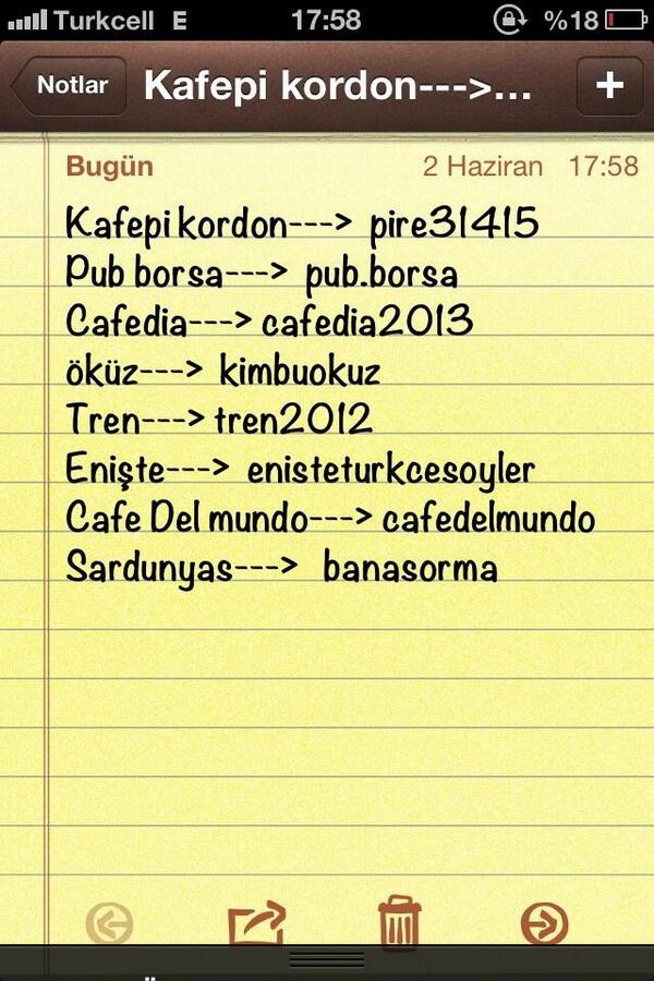 selinlikli's tweet photo. Alsancak'taki wi fi şifreleri! Telefon açıp oradakilere iletin. http://t.co/XNEQhzu9aF