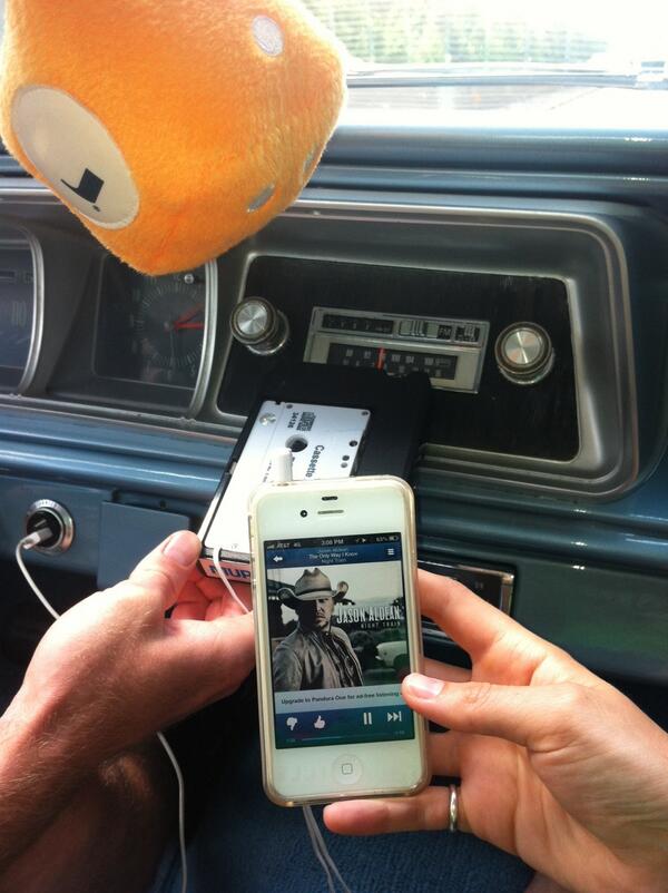 annadarling21's tweet photo. iPhone to cassette adapter to 8 track adapter into '66 Chevy - pretty sweet http://t.co/DlmDqgf4oA