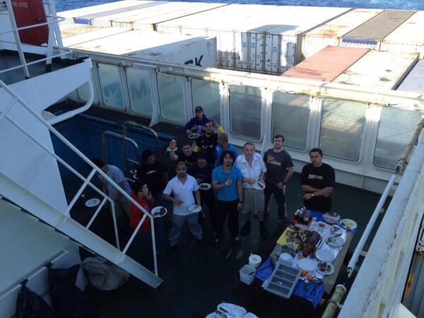 BBQ in a sunny Med - aboard the Maersk Kyrenia. Pig was tasty!! #shipping <a href="/MaerskLine/">Maerskline Crew</a>
