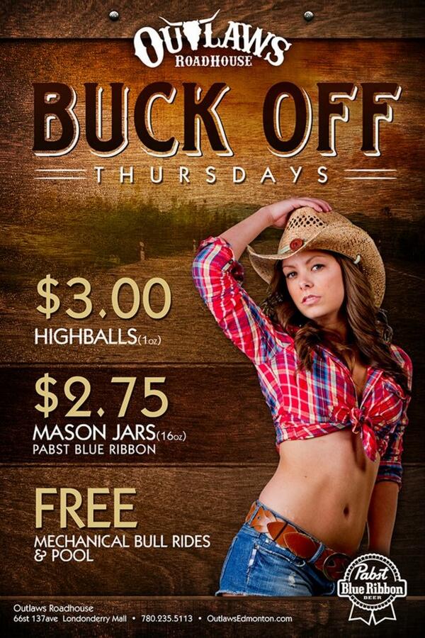 OutlawsRhouse's tweet photo. Rest up folks because Thursday drink specials at Outlaws are too cheap to miss out on. It will soon be Buck Off Time http://t.co/CK4xQmXSYQ