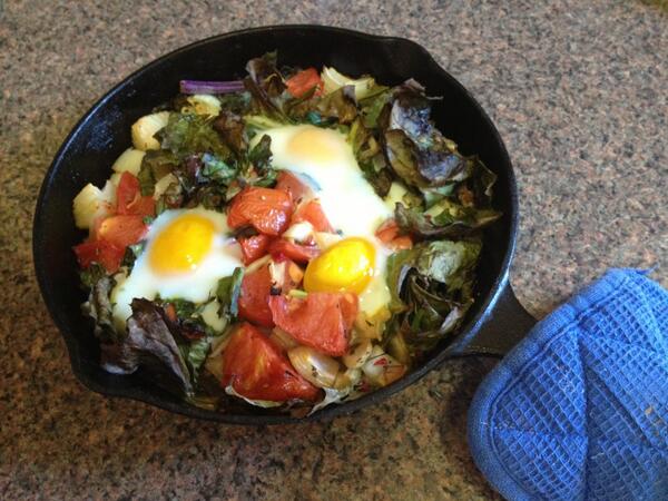 Baked eggs with chard, tomato and onions. So good! #healthy #mostimportantmeal