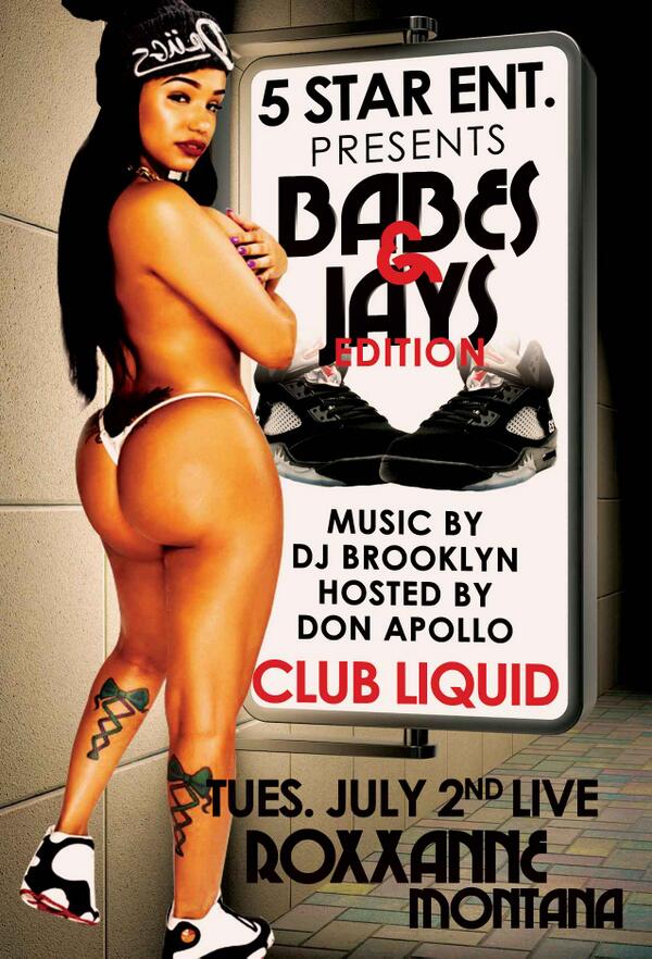 JDeezine's tweet photo. @JDeezine BABES AND JAYS EDITION FIRST TUESDAY JULY 2 ROXXANNE MONTANA WILL BE AT CLUB LIQUID http://t.co/viMd2tOkBK
