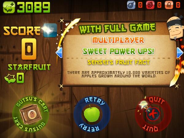 I just sliced 0 fruit in Classic Mode. Need to play more Fruit Ninja HD!oo bit.ly/MGjtkN