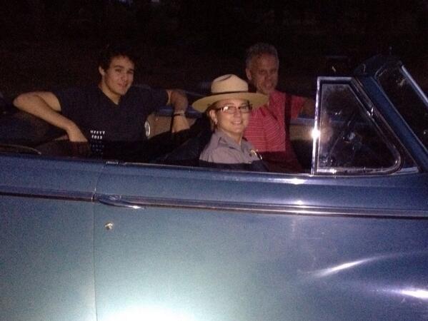 DearEleanorFilm's tweet photo. Park Ranger Hellen, Peter, and Craig take the Chrysler for a ride before we head to Vegas for more pickup shots. http://t.co/SqAEqi8xAn