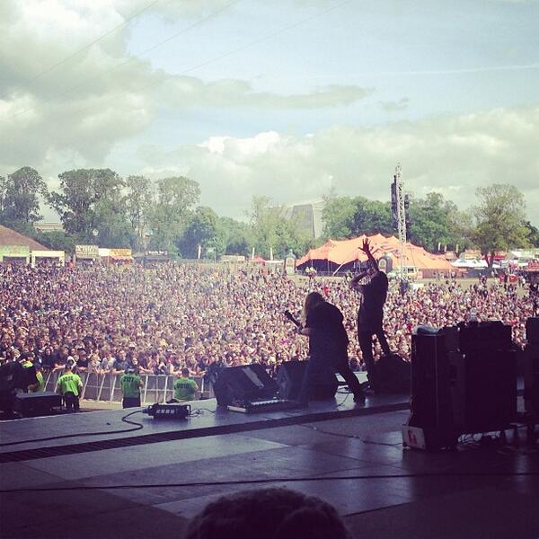 DownloadFest's tweet image. It's barely midday and @cancerbats have the crowd going absolutely mental. #DL2013