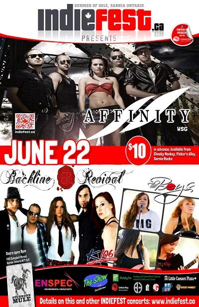 Sarnia, come June 22nd for a great night of chick fronted rock&amp;roll w <a href="/BacklineRevival/">Backline Revival</a> <a href="/affinityband/">Affinity</a> <a href="/TheBoysGirlBand/">The Boys</a>