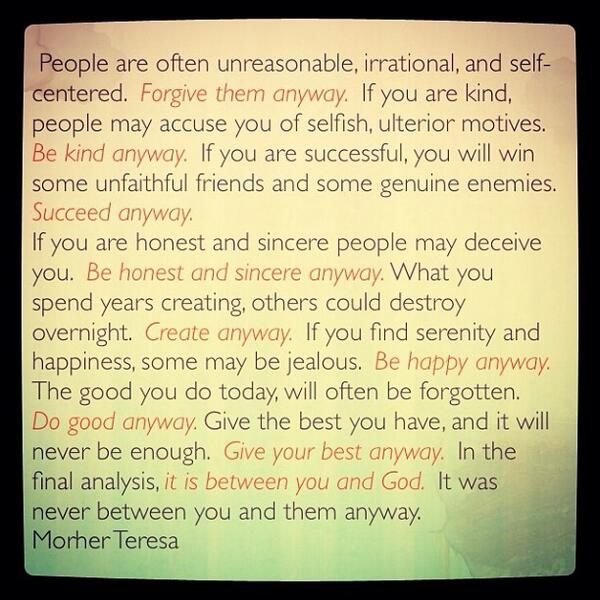 e_lluminating's tweet image. Love this reminder. #motherteresa #lifeisnotacompetition #youmatter #inablinkofaneye
