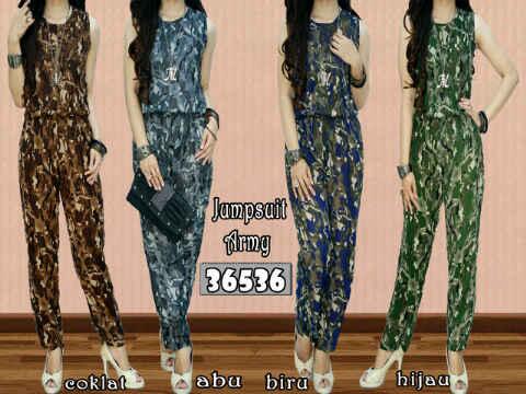 New Jumpsuit Army design, Material Cerutty + Furing. All size fit until L. Seri <a href="/75rb/">Rp15rb</a> Ecer @85rb