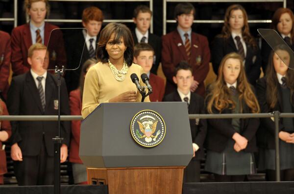 Michelle Obama delivers a keynote address at Waterfront Hall in Belfast ahead of the G8 Summit huff.to/12CS7UN