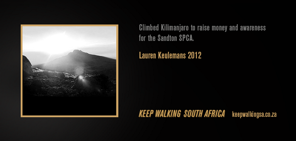 KeepWalkingSA's tweet photo. We applaud Lauren for climbing the highest mountain in Tanzania, for charity. http://t.co/eszCSZu2p5 http://t.co/g5JeGtBBMQ