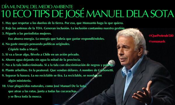 PeronchoStandUp's tweet photo. Para @Lupo55: EcoTips de De la Sota en el Día Mundial del Medio Ambiente. http://t.co/yruFT7mVbM