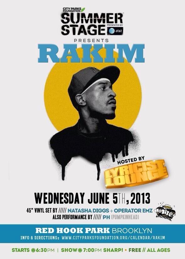 kdence's tweet image. RAKIM PERFORMING LIVE TODAY @SummerStage IN RED HOOK PARK. 7PM. Be there!