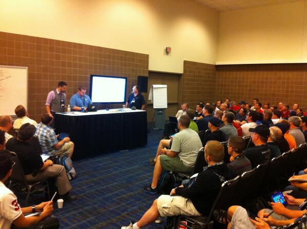 NetApp's tweet image. Standing room only? Packed house for today's session on Windows PowerShell with @glnsize at #msTechEd #NetAppTechEd