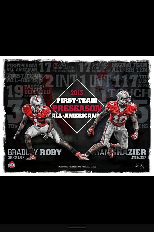Everything_OSU's tweet photo. Ryan Shazier and Bradley Roby were both voted 1st team pre season all Americans!!! #gobucks http://t.co/eCVicpRJv4