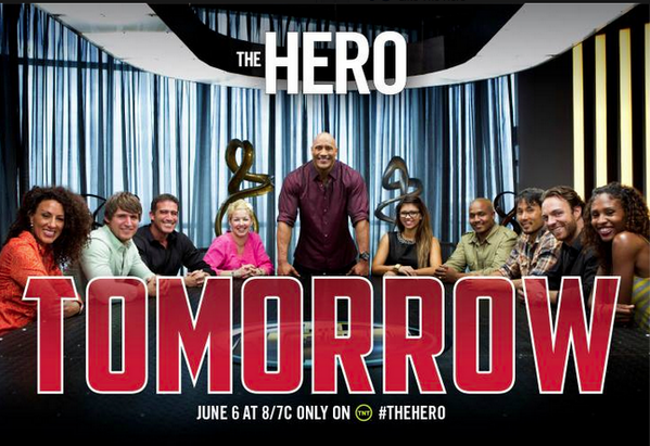 TheHeroTNT's tweet photo. TOMORROW is the day you get to meet the contestants of #TheHero &amp; see @TheRock as our host &amp; mentor. 8/7c only on TNT http://t.co/z4AxIyqlBG