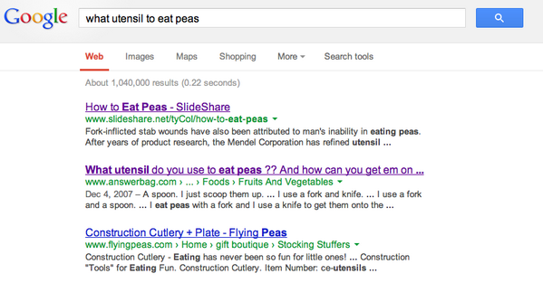 googlehelp_'s tweet photo. Hmm how to eat peas? http://t.co/ni4hTyTyi1