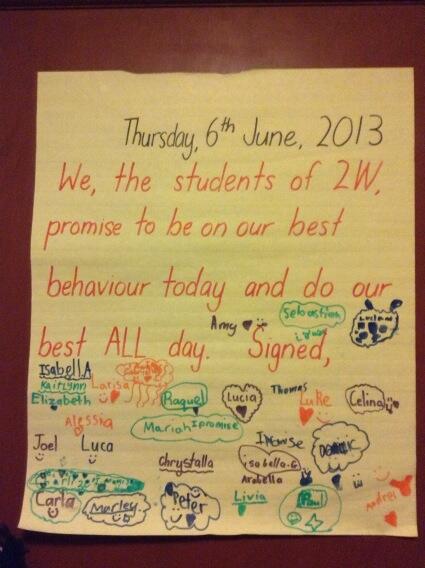SKP_5's tweet photo. #ACUedu_452 6:20am call. Still sick, voice rough, took it anyway. Behold the great behaviour charter of 6.6.13: http://t.co/6zHN9iIs7D