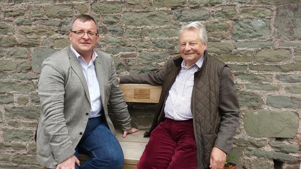 WmPowell2021's tweet photo. Recalling a special friend of the pre-Twitter generation with @ElisThomasD on the #Richard Livsey bench @TalgarthMill http://t.co/s5XtMebfYu