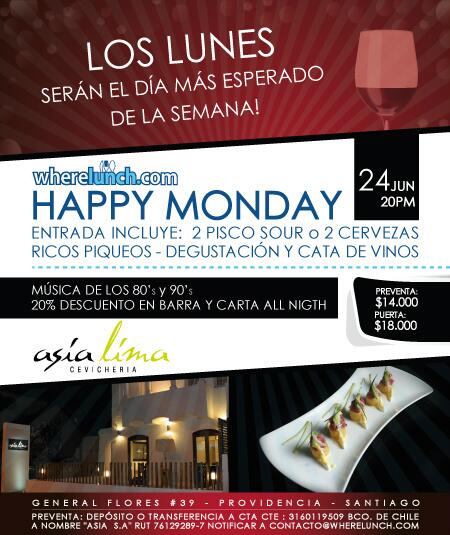 wherelunch's tweet photo. Se viene #HappyMonday el 24 DE JUNIO en @asialima , los esperamos!!! http://t.co/idoiovHaRw