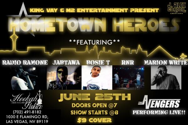 @RadioRamone @Jabtawa #BosieT <a href="/RNR702/">Rhyme N Rhythm</a> @MarionWrite #HometownHeroes #Vegas #HookahPalace  #June25