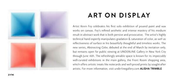 Thank you <a href="/ZINKMagazine/">Z!NK Magazine</a> for covering our Kevin Fey exhibition, we love the summer issue.