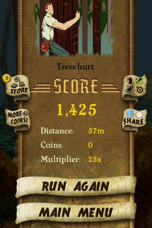 Bingram03's tweet photo. I got 1,425 points while escaping from demon monkeys. Beat that! http://t.co/eL2tDb1rB6 #TempleRun http://t.co/EtEO7clrUt