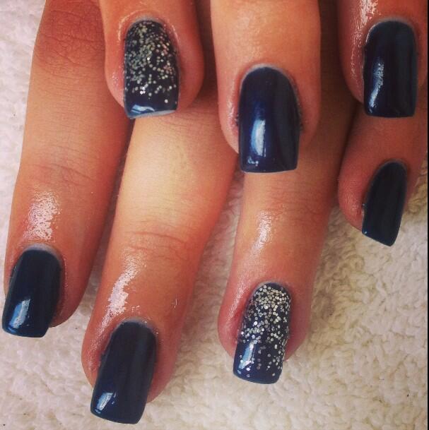 Gorgeous nails with glitter navy blue nails and... - Stock Photo [88074947]  - PIXTA