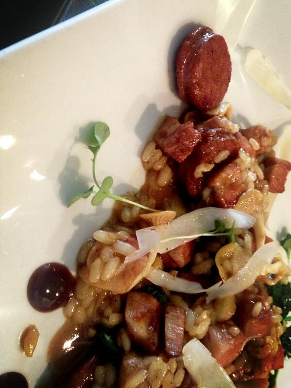 celestialcafeRI's tweet photo. @patspastured Pork belly and chefs spicy maple sausage risotto @richeeses Atwells gold cheese http://t.co/2TOeFhFrtT