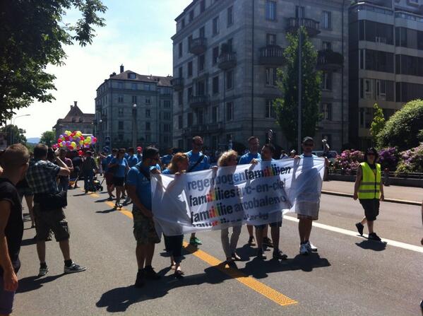 Queerboys's tweet photo. Live at Pride in Zurich! All families matter. Happy pride. http://t.co/xAHt3wbYPJ