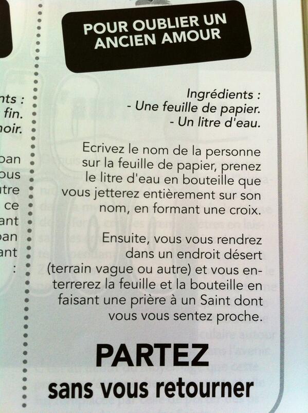 chrisesquerre's tweet photo. Pour oublier un ancien amour. Ça marche! #SorcellerieMagazine http://t.co/23kmwfuF7Y