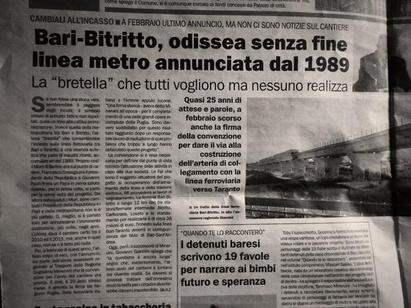 StradaSi's tweet photo. #metro #BariBitritto E noi attendiamo ancora... quartiere #SantaRita #Bari @micheleemiliano http://t.co/7vTbKaM7zo
