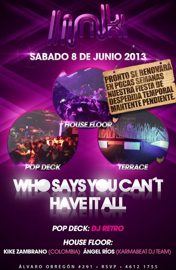 linkclubmx's tweet photo. Llega temprano para que la fiesta sea larga abrimos 9PM. Menciona tu PR y antes de las 10 no pagues cover. http://t.co/g1NMkPX6Ps