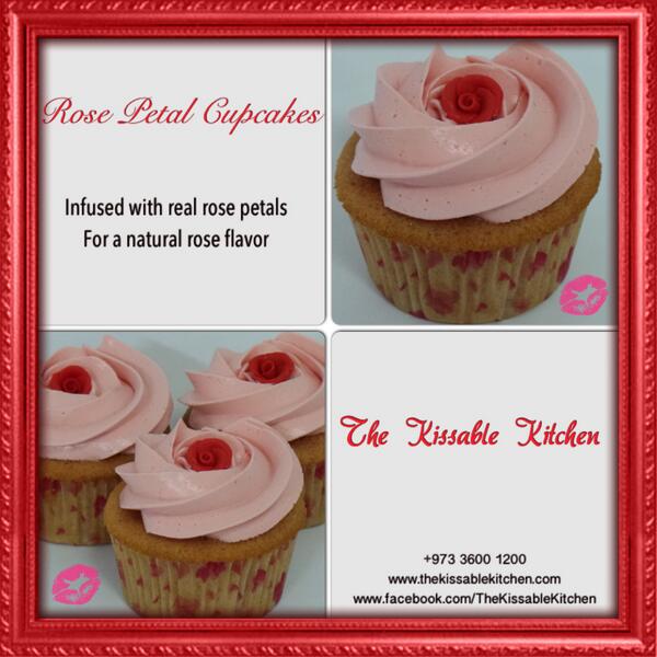 kissablekitchen's tweet photo. #Bahrain #bh #bahrainexpats #expatsbahrain Rose Petal Cupcakes. Infused with real rose petals - organic http://t.co/vB7CXgC25t