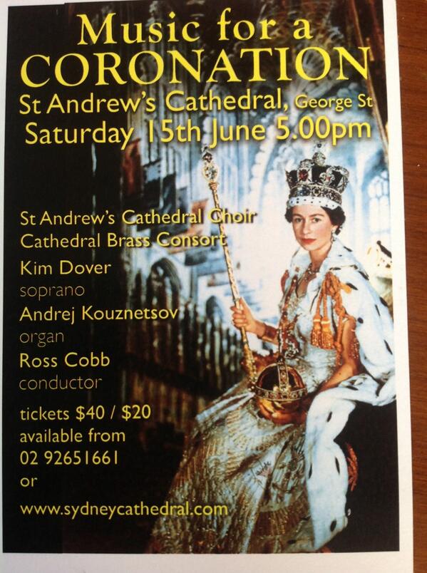 DrDiapason's tweet photo. If you are free next Saturday, then this is the concert to come to!  All the great coronation music in one evening! http://t.co/6X2Ly4ParN