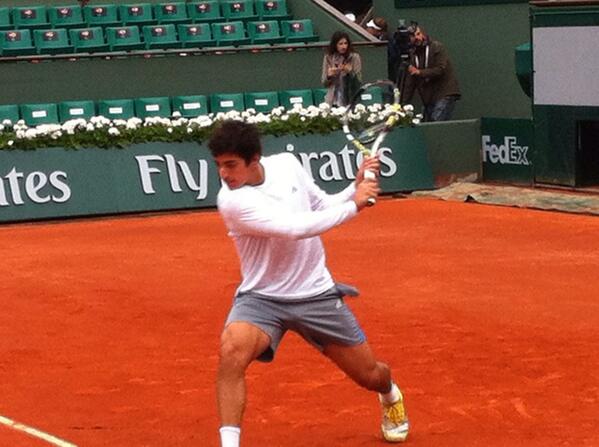 rolandgarros's tweet image. Nadal is practicing with none-other than Christian Garin, the winner of the 2013 boys' singles title #RG13