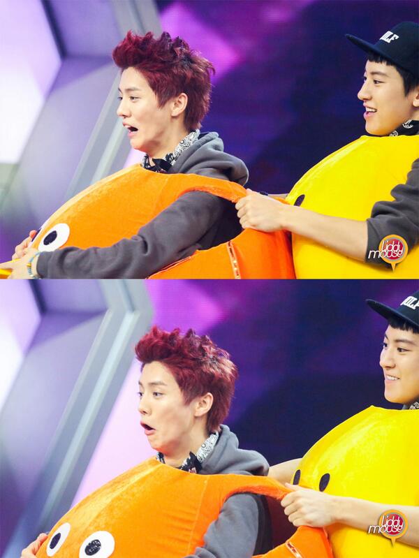 Baekyeoliee's tweet photo. Chanyeol: "Luhan hyung..Luhan hyung...!!" //LAUGHING BECAUSE THEIR FACES ;;;;;A;;;;; [cr: liddymouse] http://t.co/2OPuD0u36T