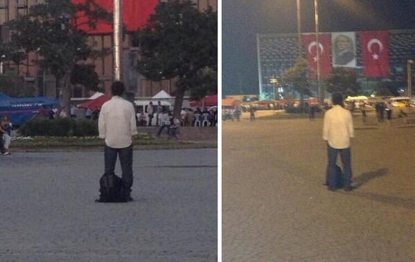 Aksam saatlerinde Taksim'de tek basina 'durma' eylemine baslayan vatandas halen yerinden kipirdamadi!
#duranadam