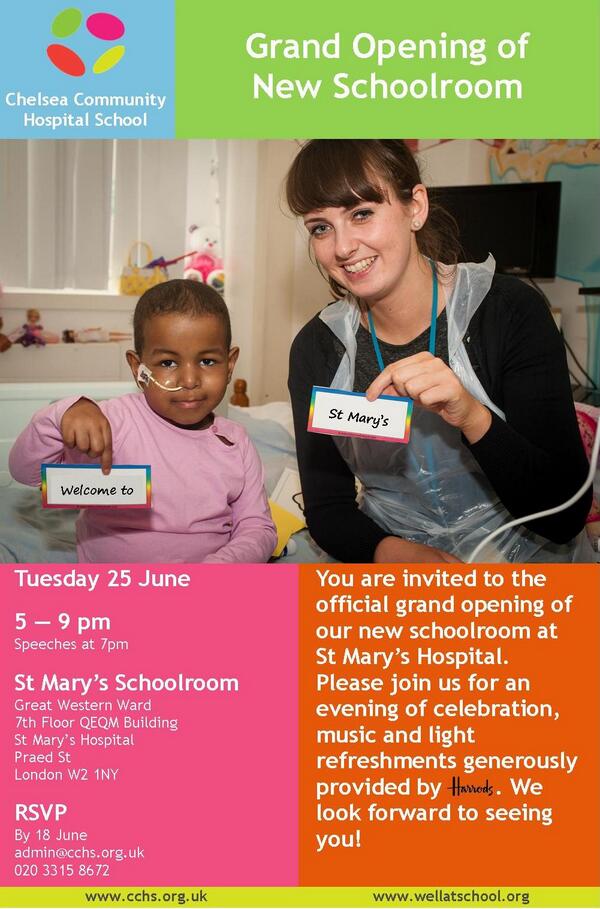 RCKCLondon's tweet photo. On Tue 25 June, we celebrate the official opening of Chelsea Community Hospital School’s new schoolroom at St Mary’s! http://t.co/xdv4cvDcqp