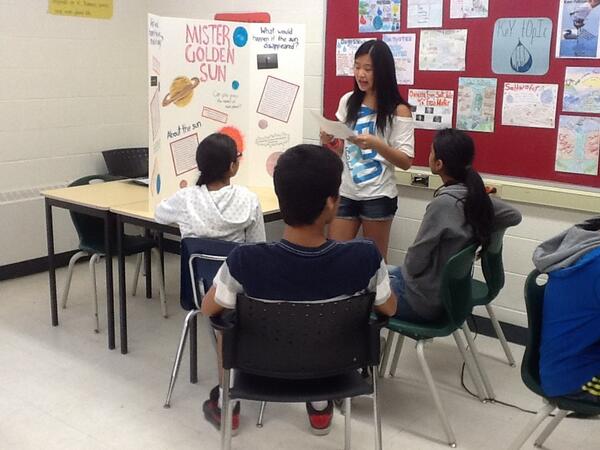_PhilYoung's tweet image. Jamie presenting her findings #conferencestyle on the ? &quot;What if...the sun disappeared?&quot; @PeelSchools @TreelinePDSB