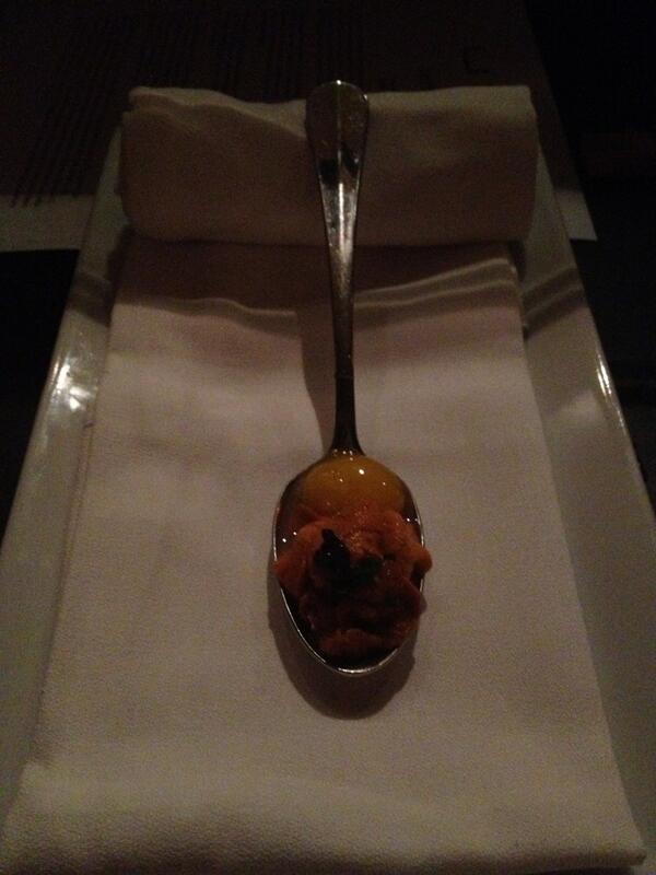 abbysteinbock's tweet photo. Smoked uni with caviar and quail egg @UniSashimi @tony_messina1 #themoneybite http://t.co/KiNVSS51i0