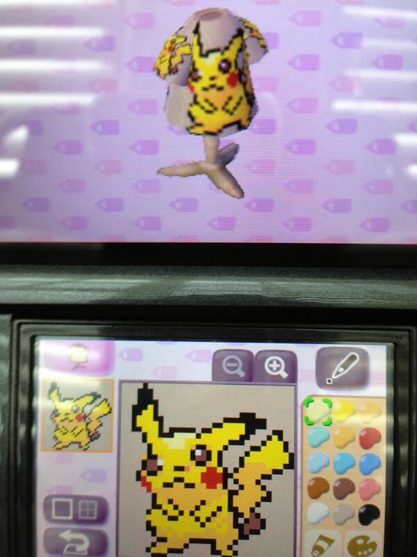 subzer1's tweet photo. My first try at a Pokemon sprit on Animal Crossing :)  so funny to see pica runding around on my shirt http://t.co/41p4PK12ka