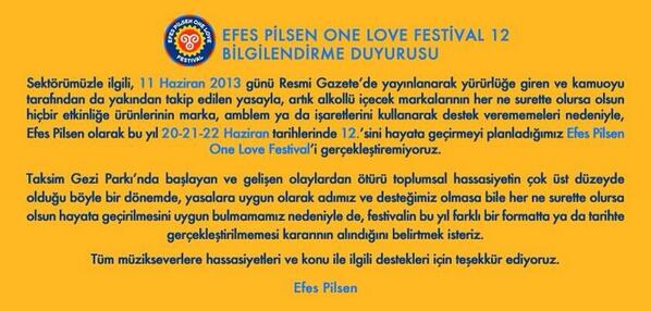 bantmagazine's tweet photo. Efes One Love Festival 12 iptal edildi. http://t.co/Wjju4lZox7