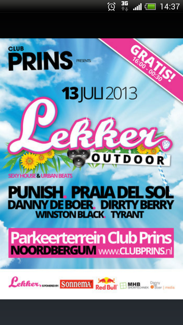 WinstonBlack_'s tweet photo. 13 juli @LekkerFestival op het parkeer terrein bij @ClubPrins #staytuned! http://t.co/iKlda1UEFr #like #follow http://t.co/k7A3YxzAlW